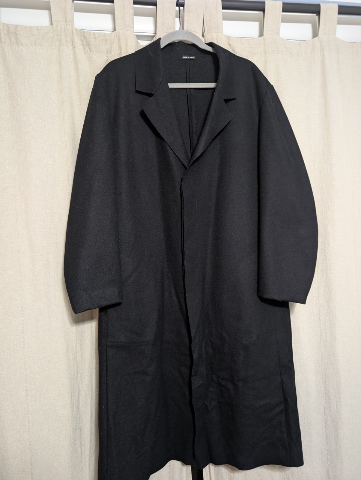 Vintage Gianni Versace Black Wool Coat Made in Italy Long Oversized Overcoat