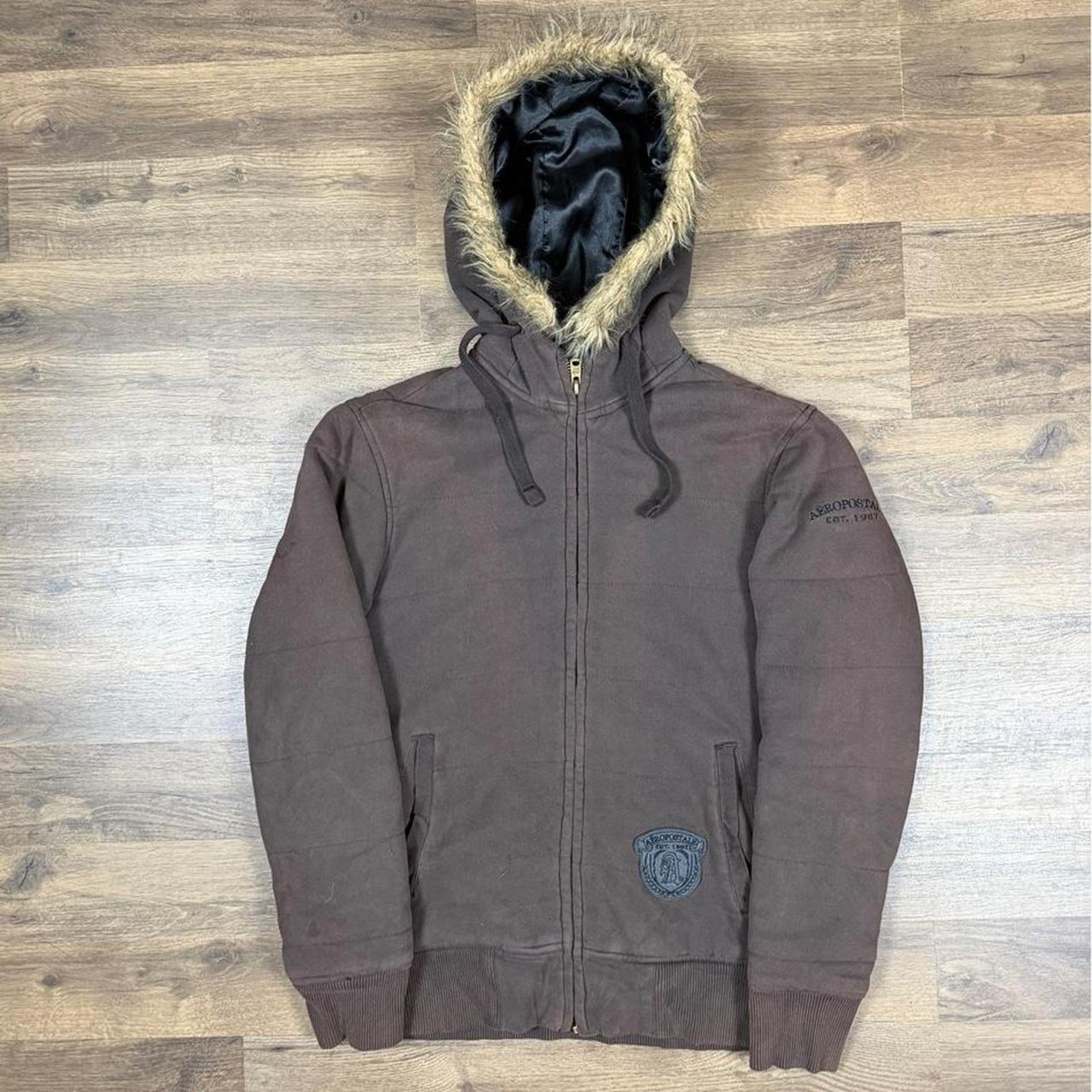 Vintage 2000s Y2K Aeropostale Faux Fur Zip Up Jacket Womens Small Brown