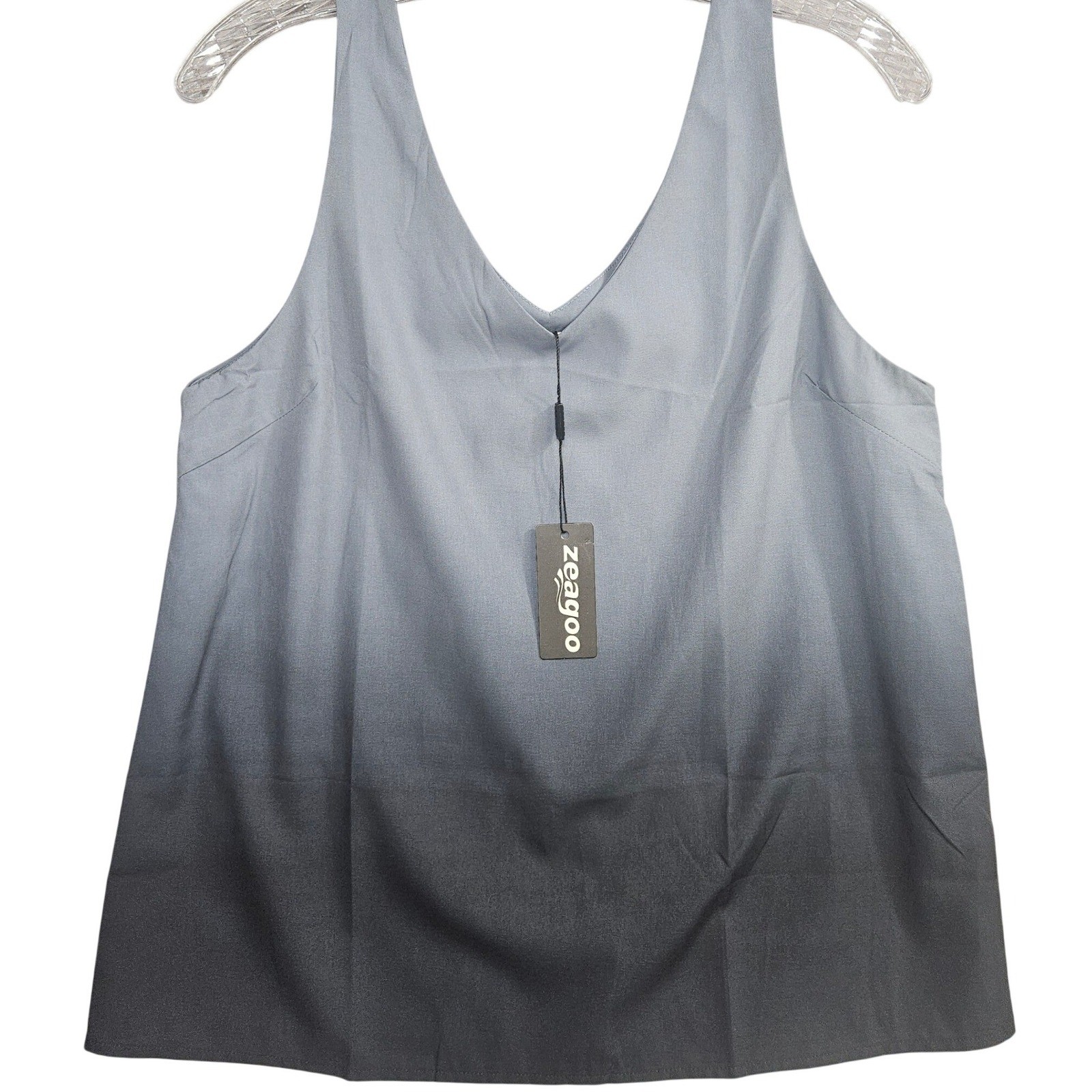 Zeagoo Womens Ombre V-Neck Tank Top Blue Grey Gradient Sleeveless Shirt Size M