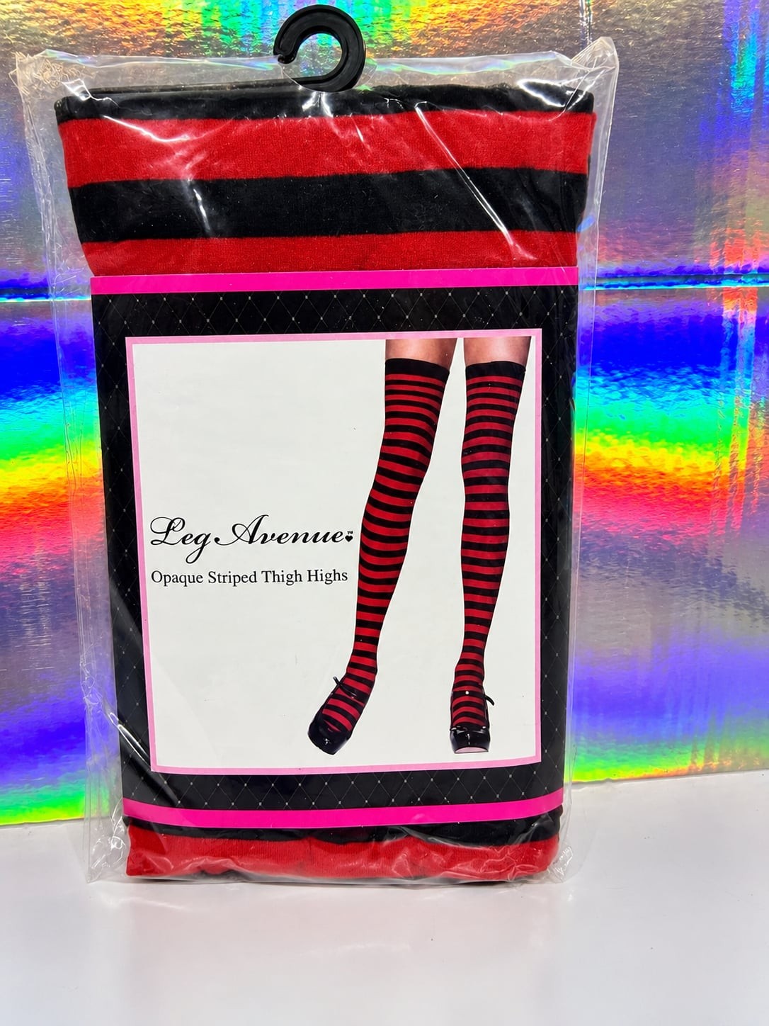 Leg Avenue Opaque Striped Thigh Highs Red Black