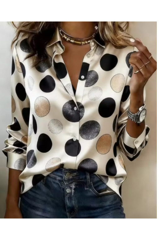 Women\'s Elegant Satin Blouse Lapel Ruffle Trim V-Neck Long Flare Sleeve Office W