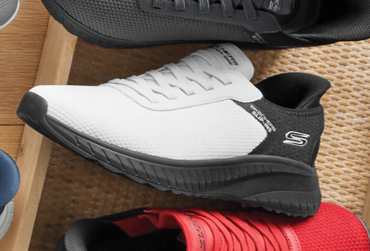 SALE Skechers Men's BOBS Slip-Ins Squad Chaos Sneaker Black White Medium AUTH