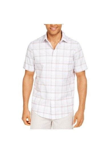  NWT TASSO ELBA White Plaid Collared Classic Fit Button Down Shirt M $55 P0044