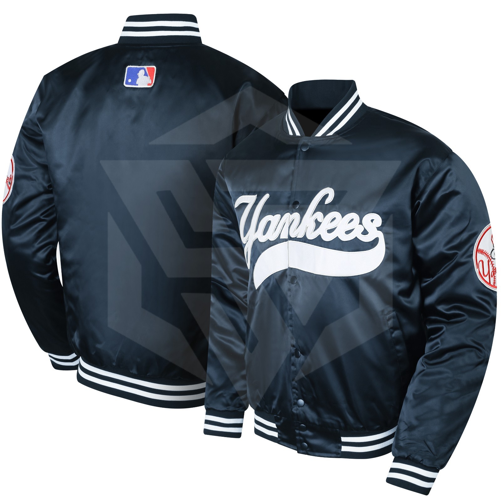  NY Yankees Vintage 90s Athletic Jacket Blue Satin Bomber Style Varsity Jacket