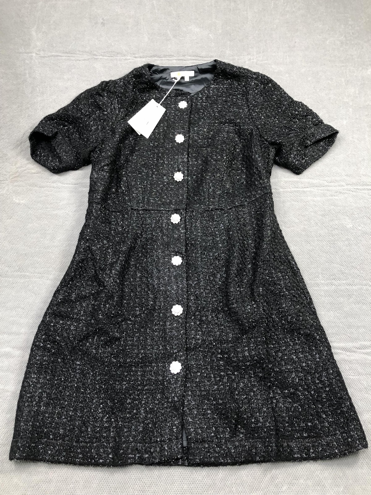 Boden Dress Womens 8R Black Tweed Round Neck Short Sleeve A Line Knee NWT