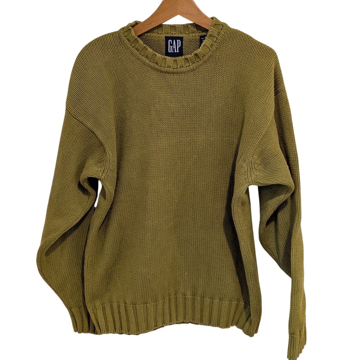 VTG GAP Womens Green Cotton Crewneck Cable Knit Sweater