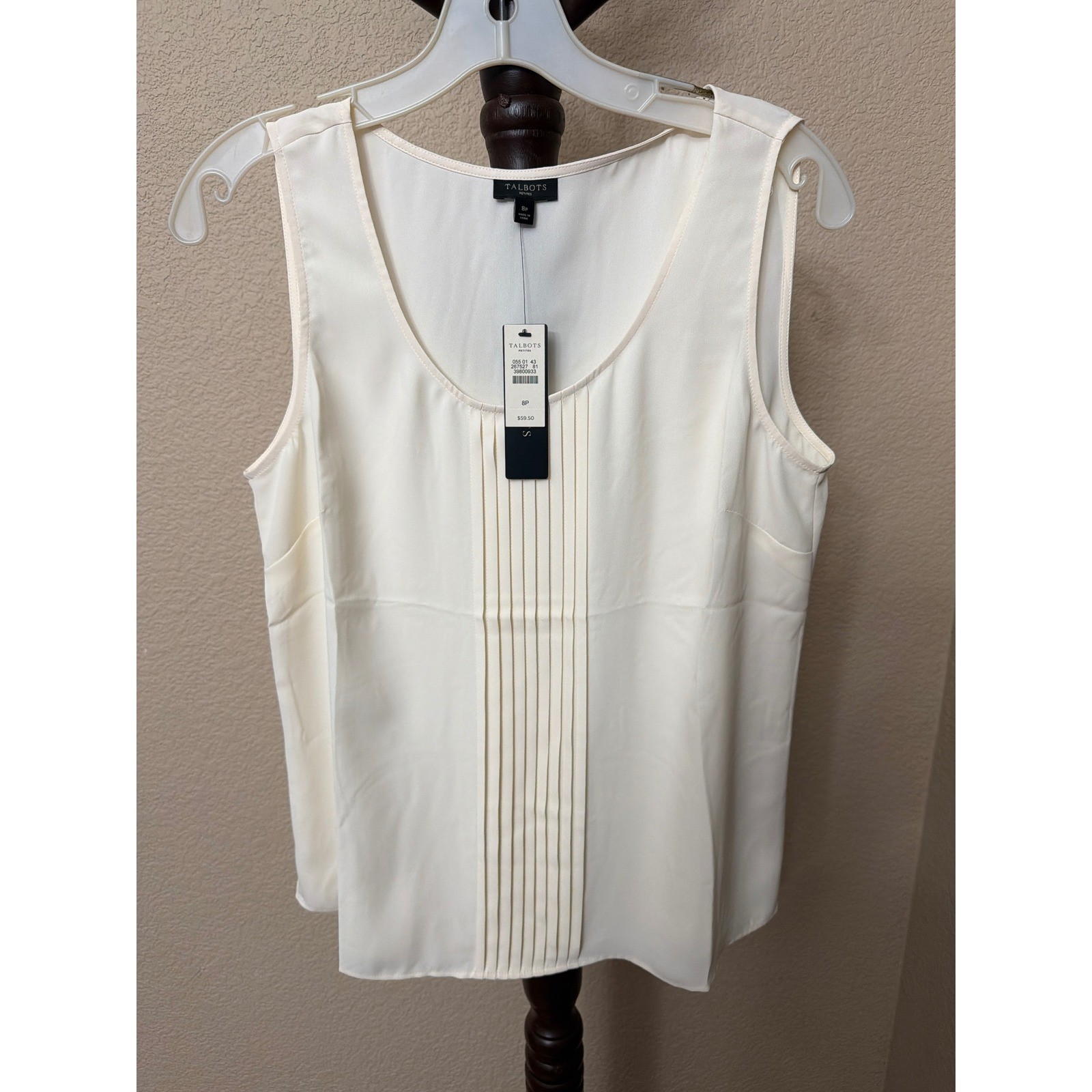 Talbots Petites Ivory Pintuck Sleeveless Shell Blouse Top Size 8P NEW