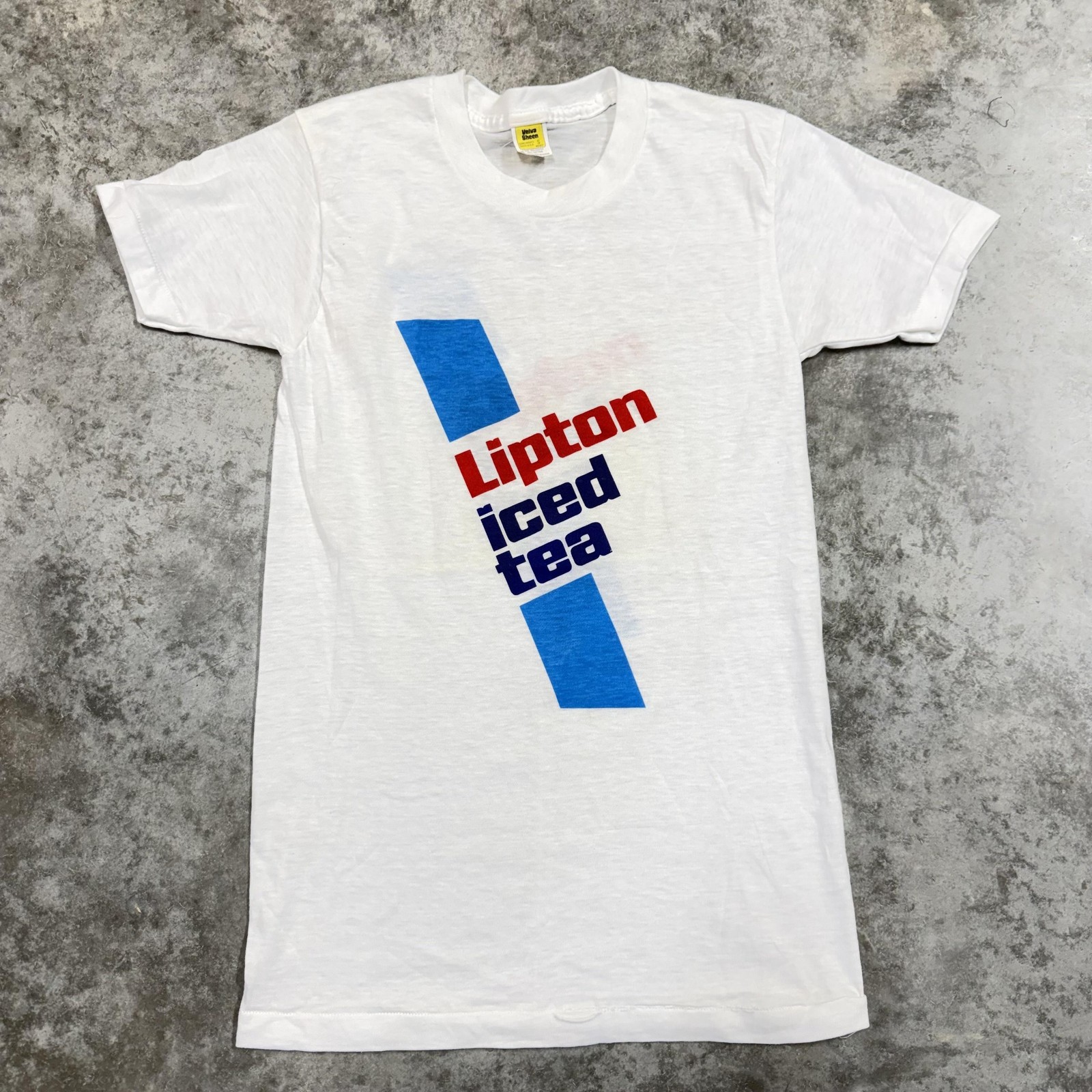 Vintage Velva Sheen Lipton Iced Tea Shirt Mens Small White Double Sided 80s