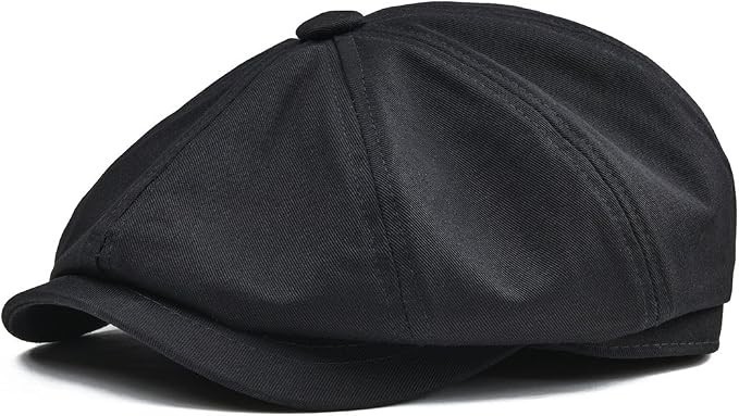 BOTVELA Men\'s Newsboy Flat Cap 100% Cotton Gatsby Ivy Golf 7 7/8, Black 
