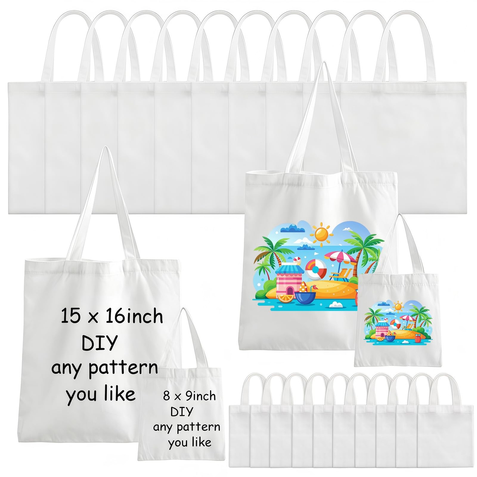 TAOZIM Sublimation Blank Tote Bags, 20Pcs Canvas Tote Bags, White