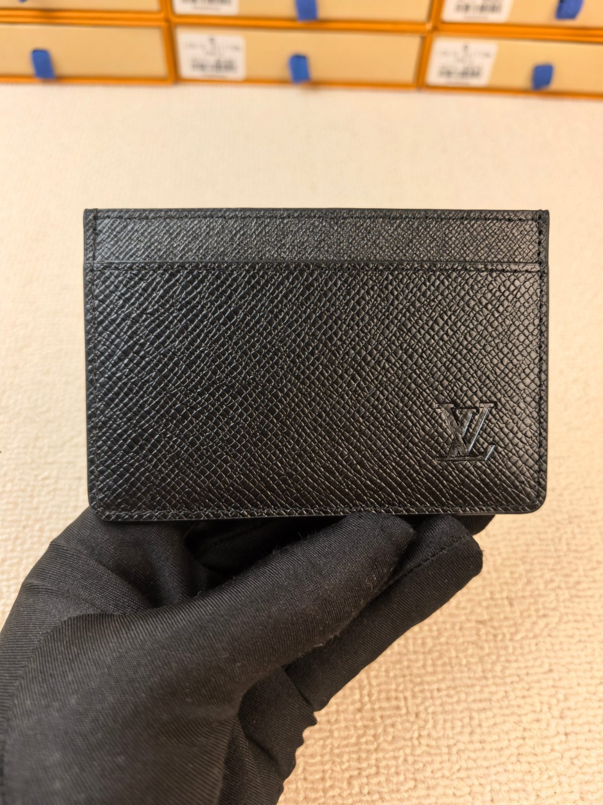 LOUIS Men’s Black Leather Slim Card Holder Card Case