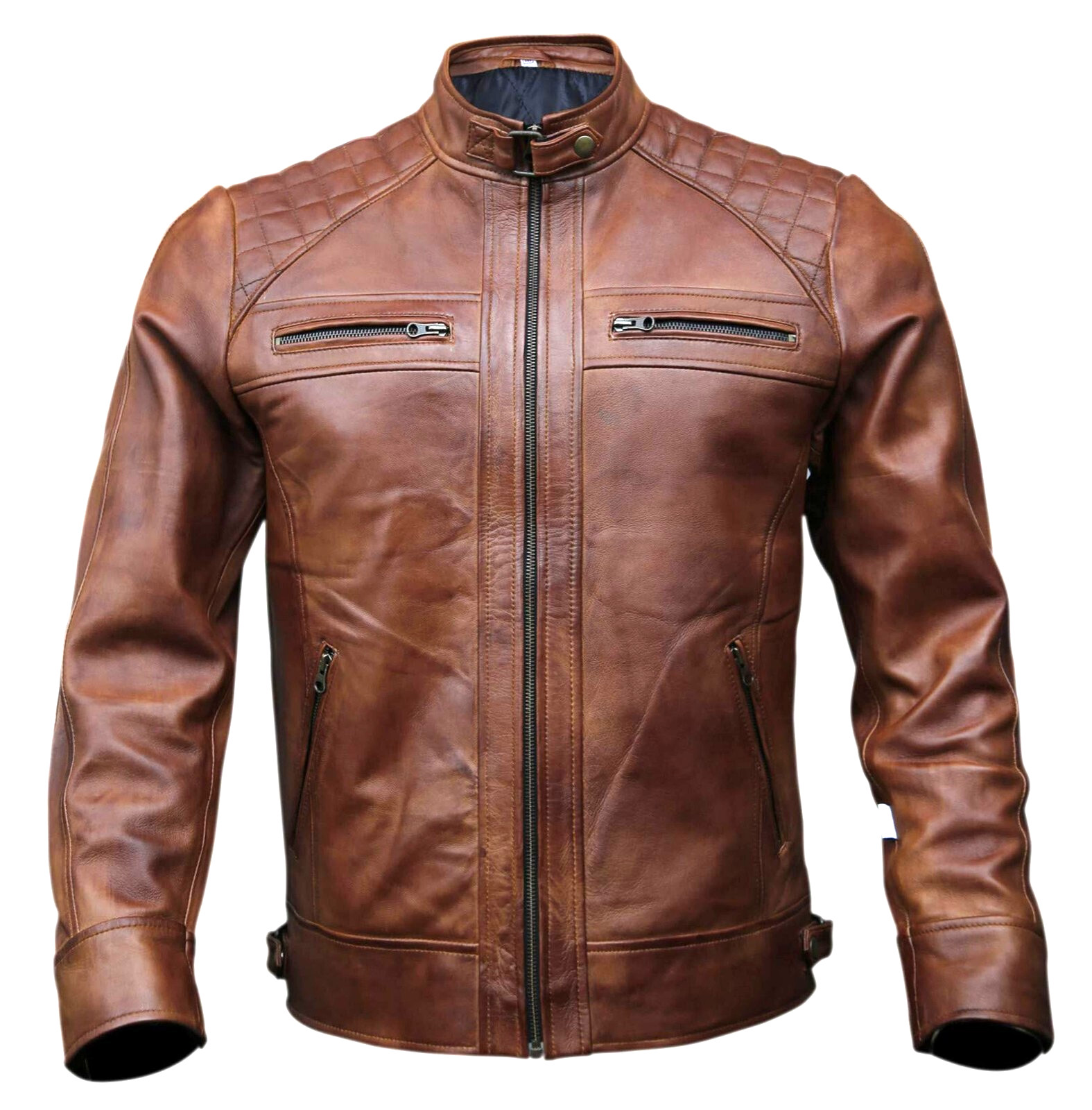 Café Racer Mens Lambskin Motorcycle Genuine Leather Jacket Black Brown Biker
