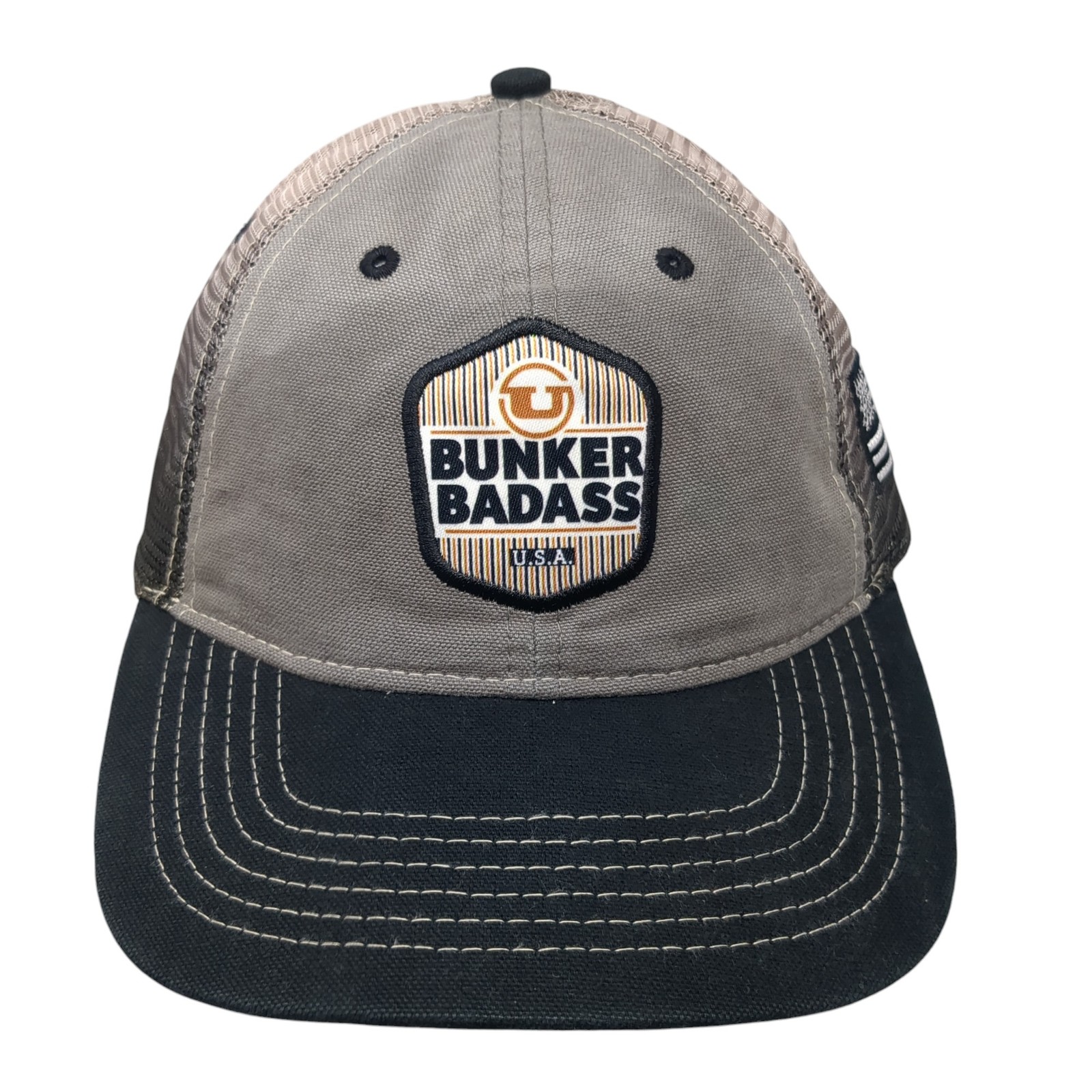 Bunker Badass USA Trucker Hat Multicolor OS Adjustable Mesh Back Quake City Caps