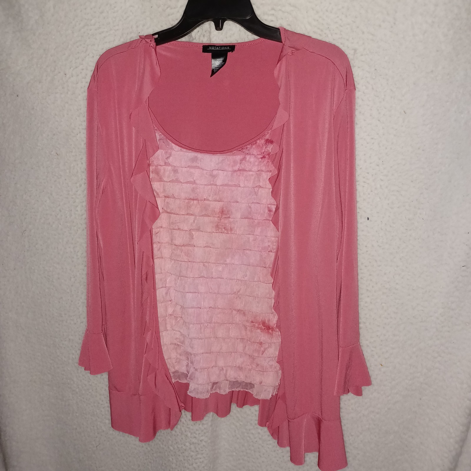 Notations Women\'s XL Pink Open Front Cardigan w/ Attached Pink Ruffled Tank (GV)