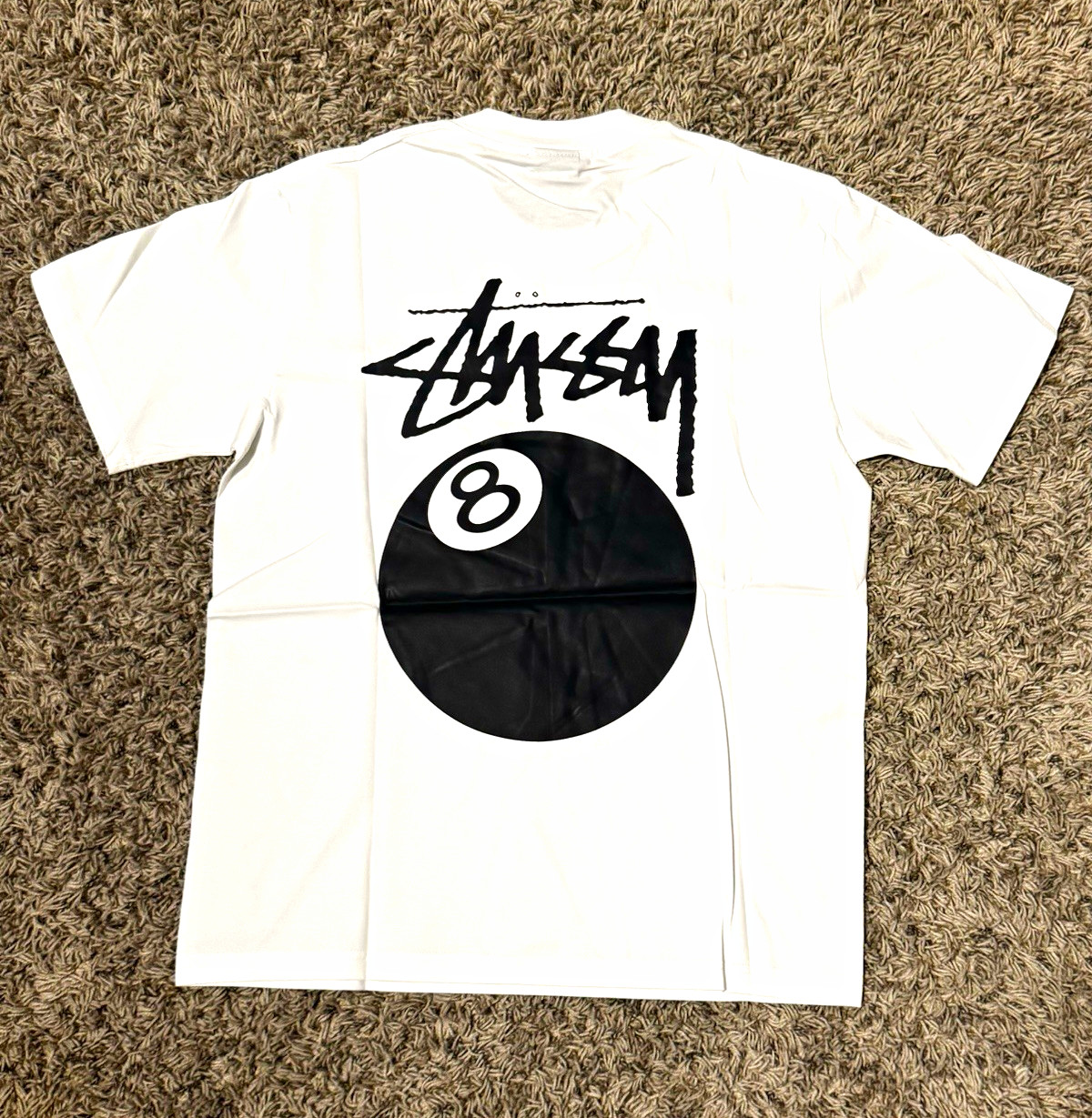 Stussy Men’s White/Black Graphic Logo Crew Neck Short Sleeve T-Shirt Size S