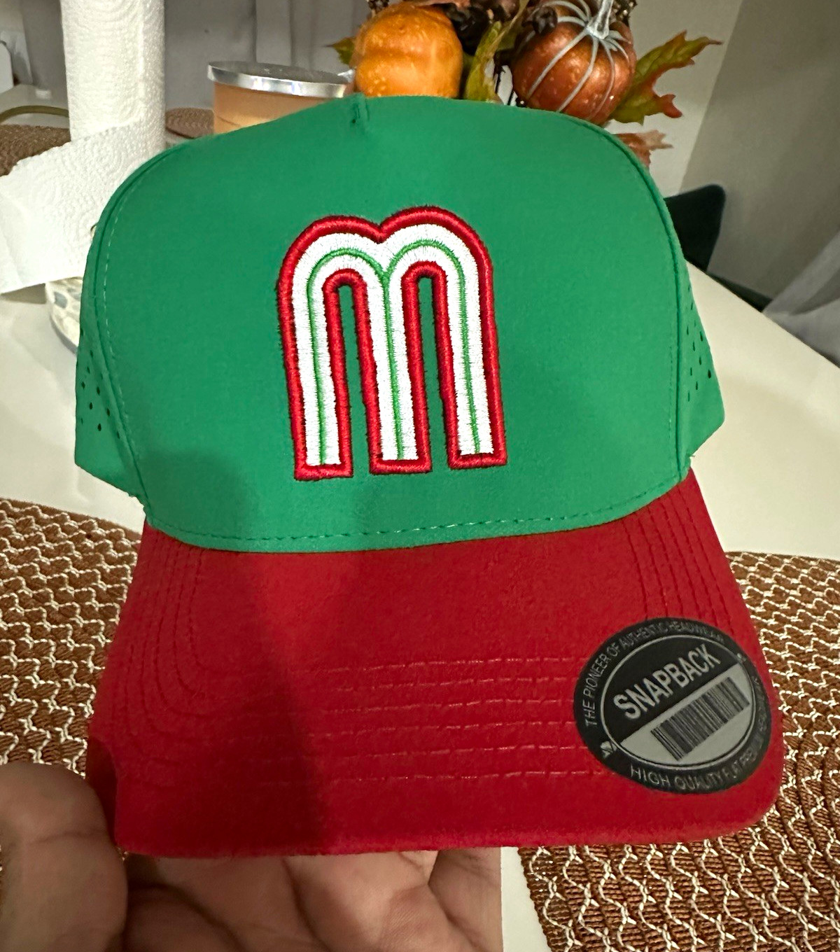 Green & Red Adjustable Snapback Hat Embroidered Mexico M  Logo