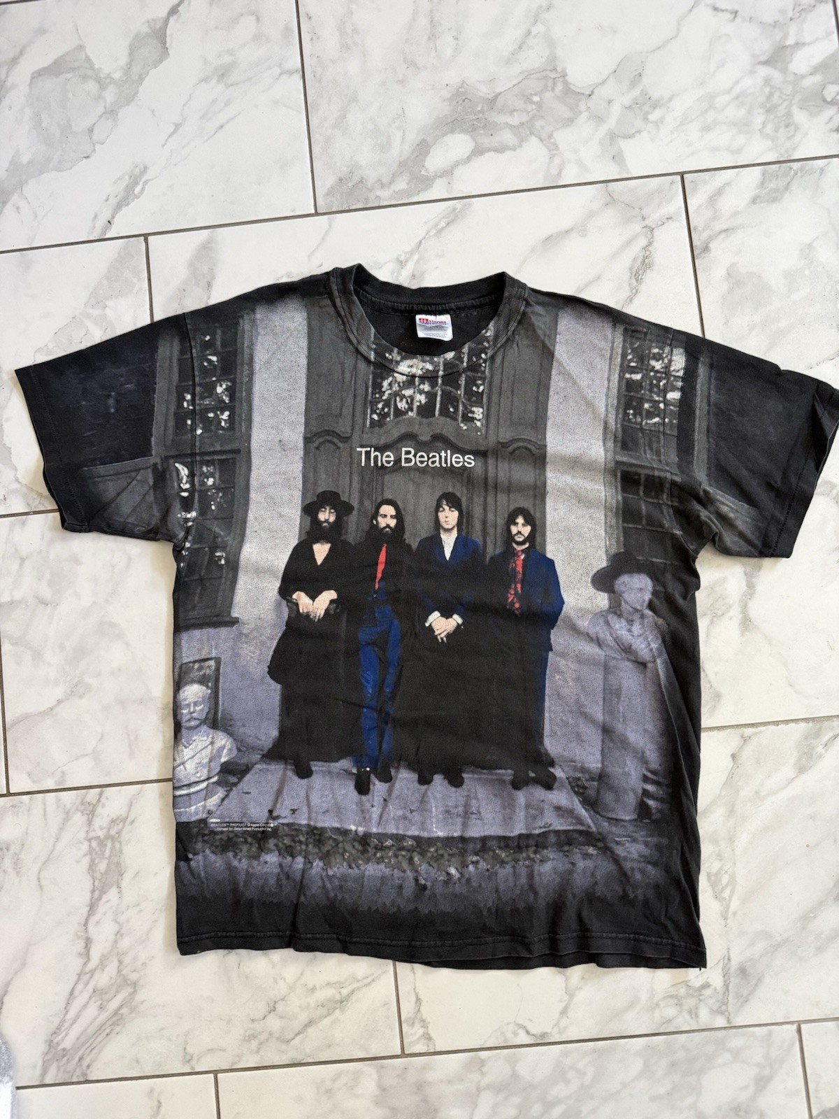 Vintage The Beatles 1990s Hey Jude AOP RARE Band Shirt Single Stitch Black Faded