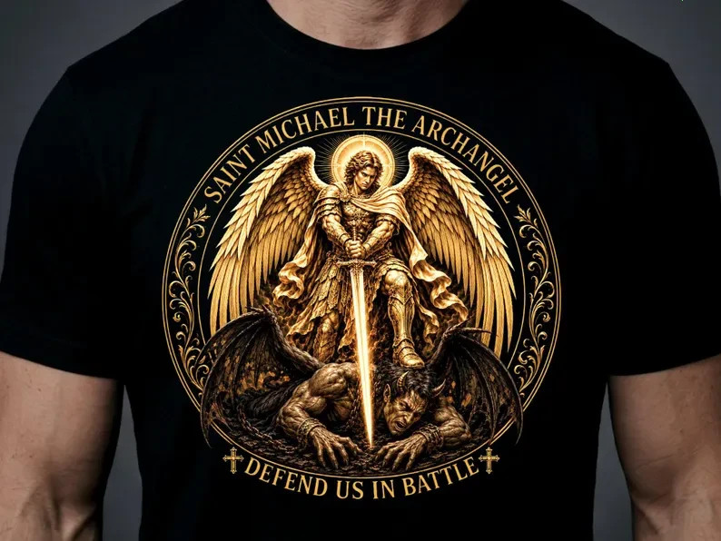 Saint Michael Archangel Shirt, Defend Us in Battle Tee, Catholic Saint Michael