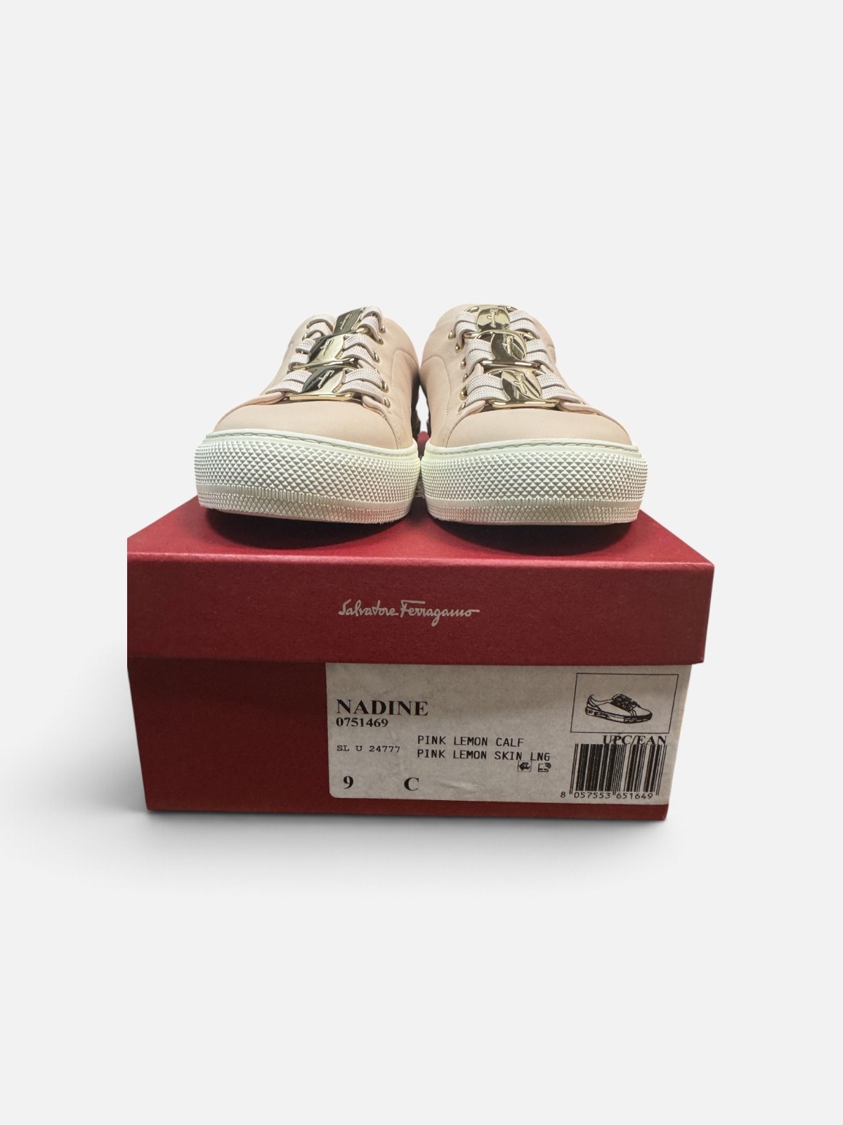 Authentic New Ferragamo Vara Low-Top Sneakers Light Pink 9