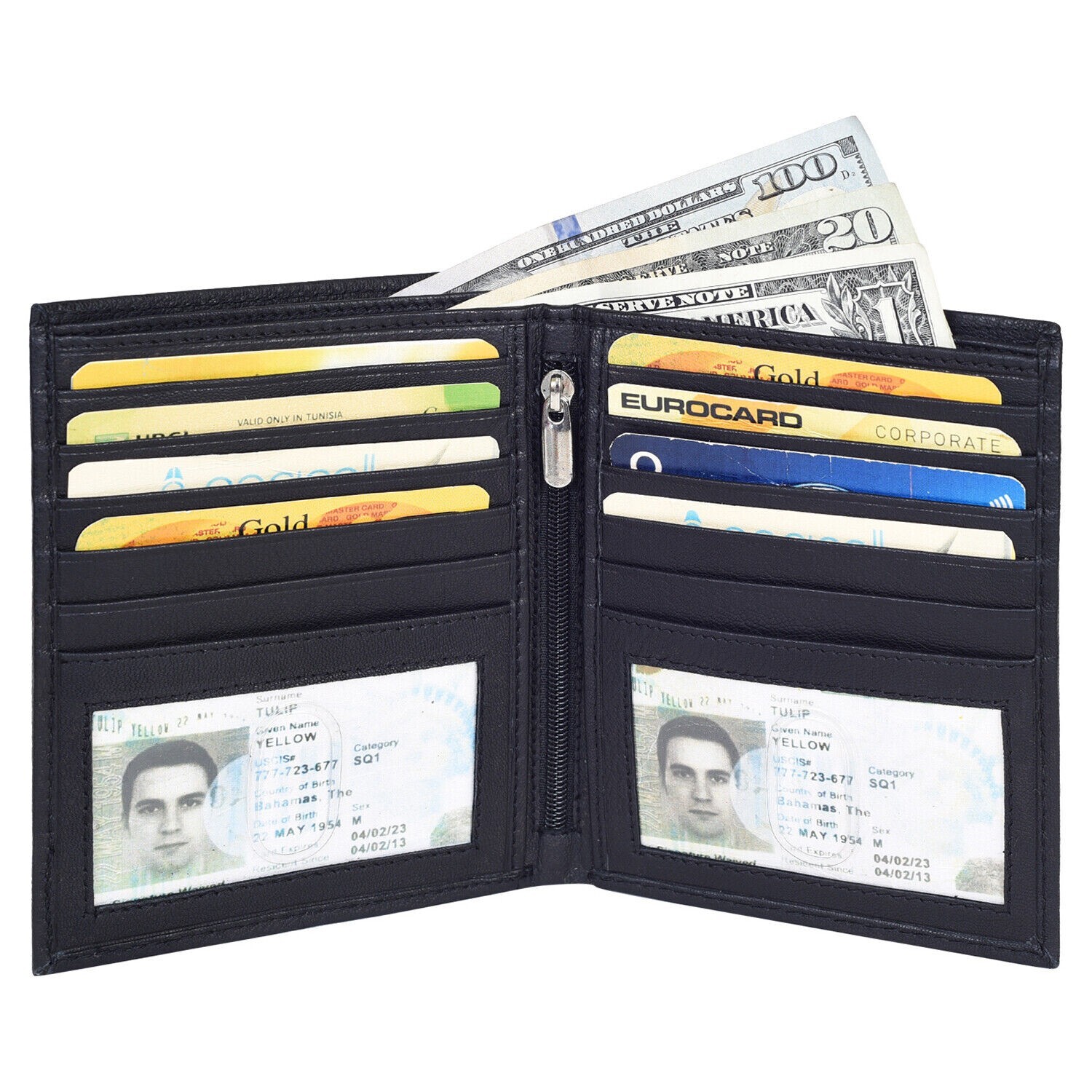 MARSHAL Genuine Leather Men RFID Slim Hipster Credit Card Bifold Wallet