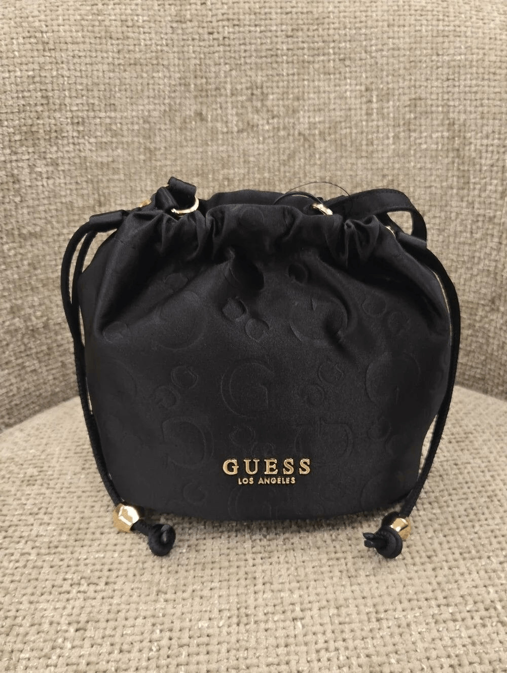 GUESS Black Drawstring Logo Handbag