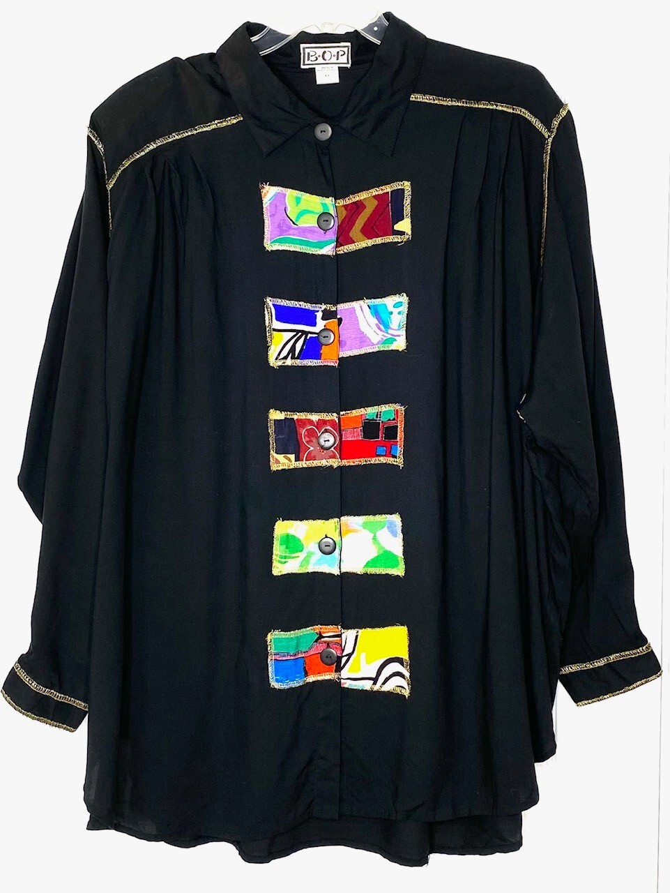 We Be B.O.P Oversize Metallic Patchwork Tunic Shirt Pleated Shoulder 4X Vintage