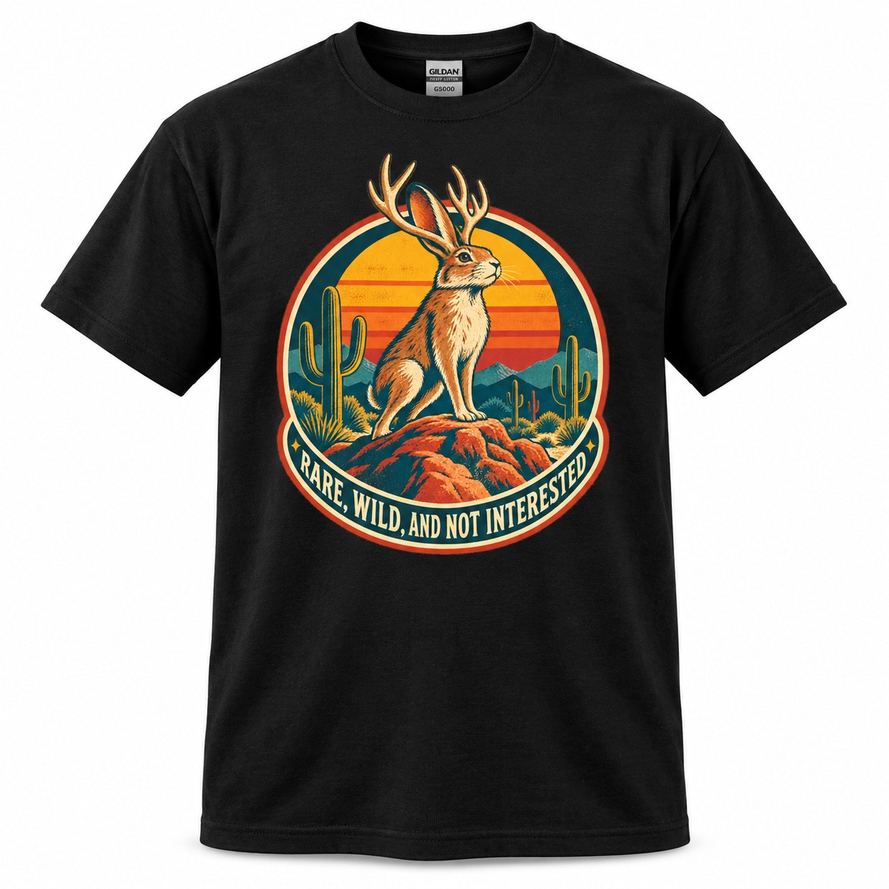 Jackalope Desert Sunset Cactus Vintage Western Graphic Unisex T-Shirt Gift