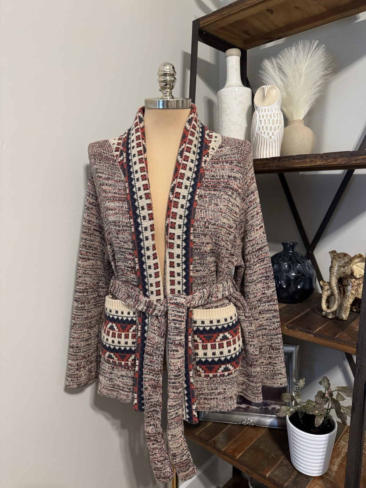 The Great The Riding Cardigan Rust Marl Belted Southwest Equestrian Women’s 3/L