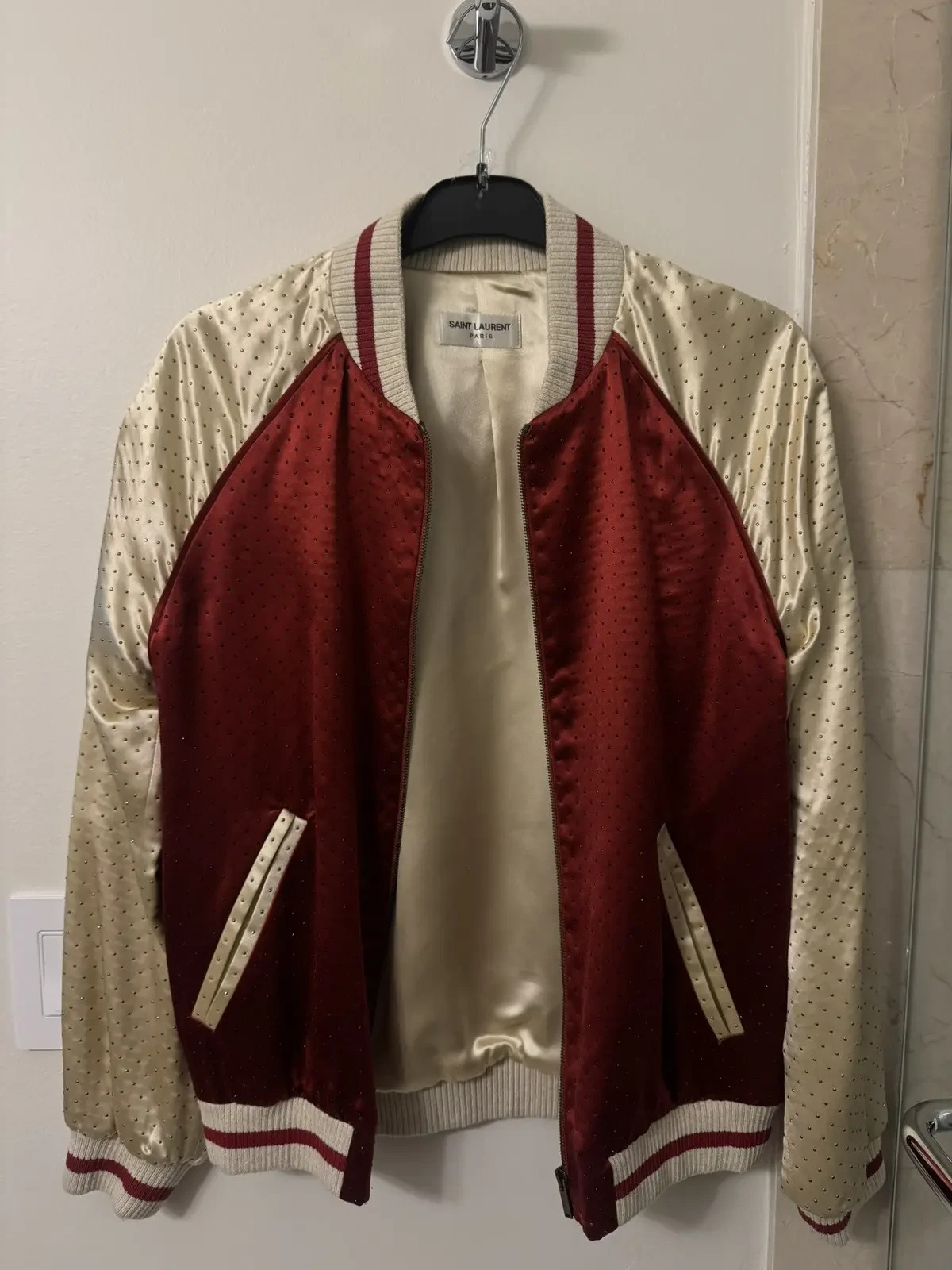 Rare Saint Laurent Studded Teddy Silk Satin Jacket 42 (S)