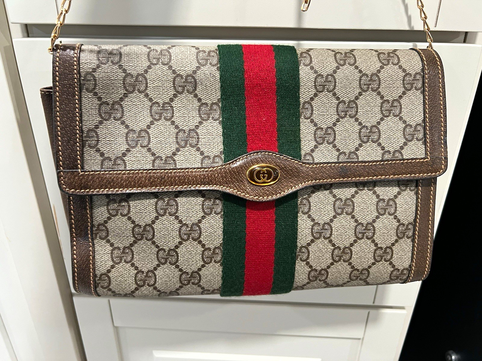Gucci Ophidia GG Monogram Web Stripe Coated Canvas Chain Shoulder Bag