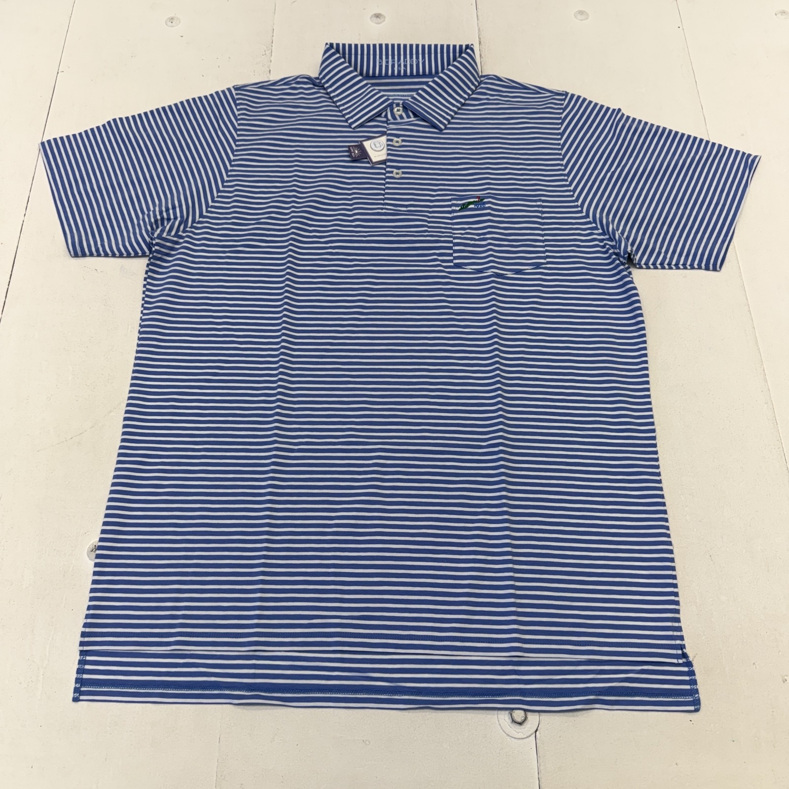 B. Draddy Tommy Polo Shirt Mens Large Blue Stripe Golf UPF 50+ Stretch