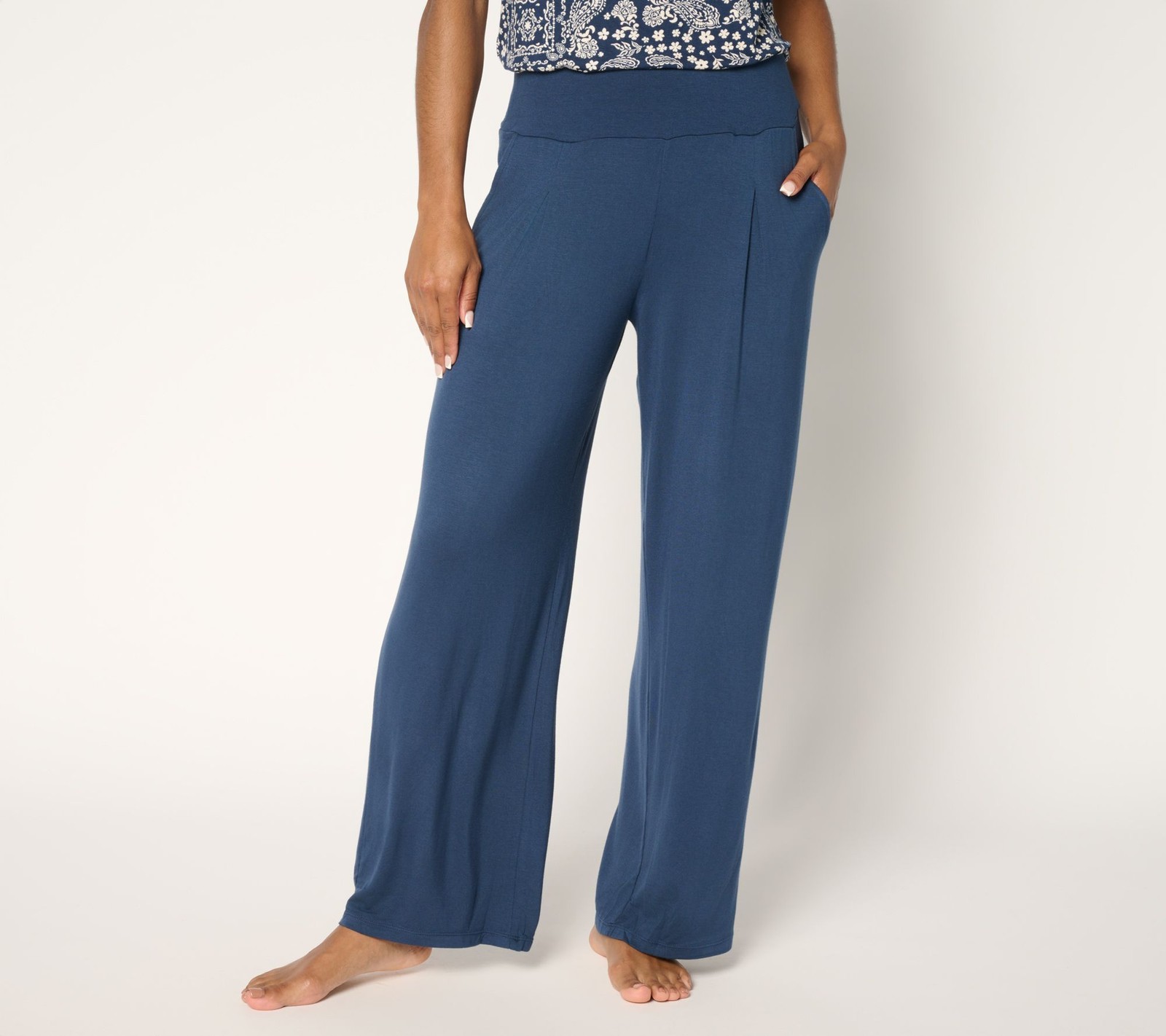 Cuddl Duds Women\'s Pants Sz L Soft Wide Leg Lounge Pant Blue A691488