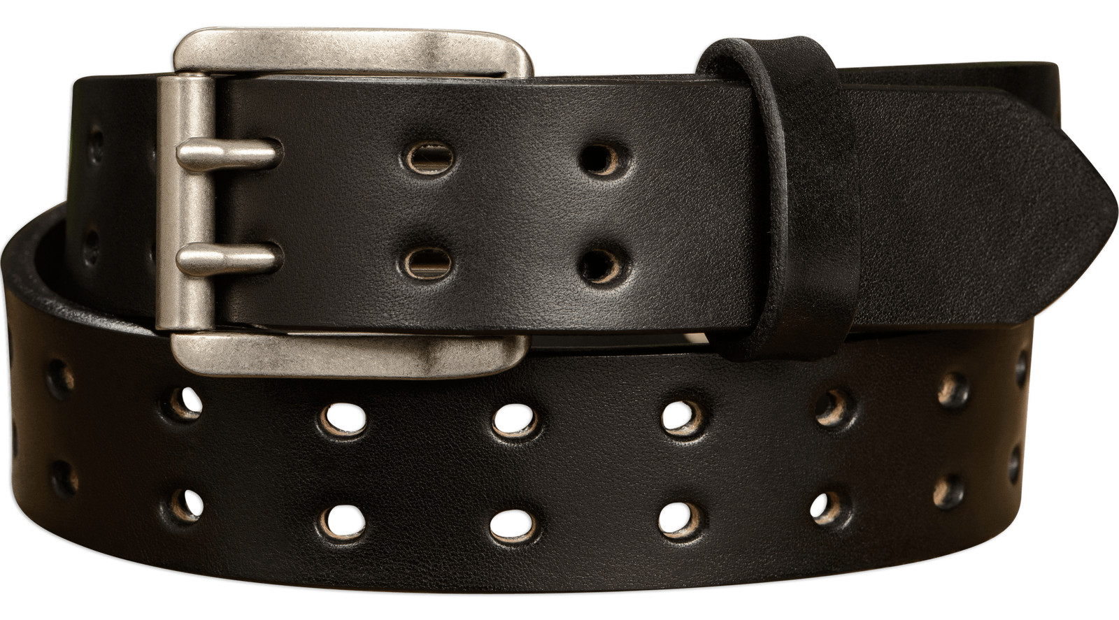 Black Smooth Edge Double Prong Holey Bull Bullhide Dress or Casual Belt Quality