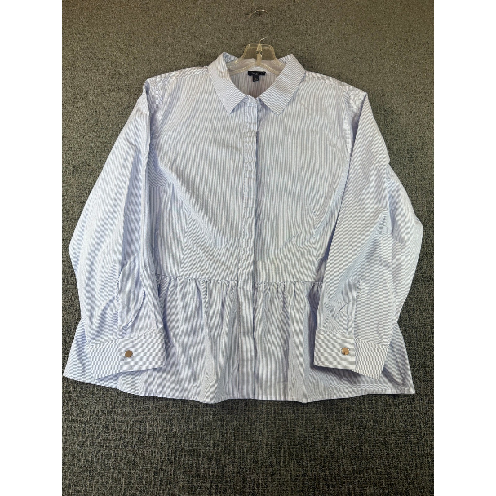 Talbots Petite Blue White Striped Peplum Button Down Shirt Blouse XL P