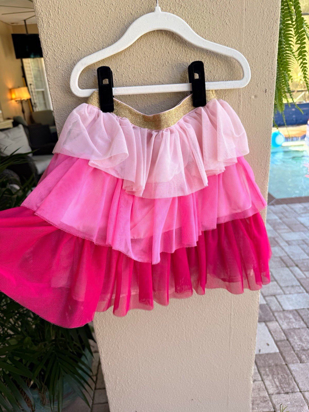 Gymboree Girls Pink Gold Tulle Tutu Skirt 8 Layered Ruffle Glitter Lined
