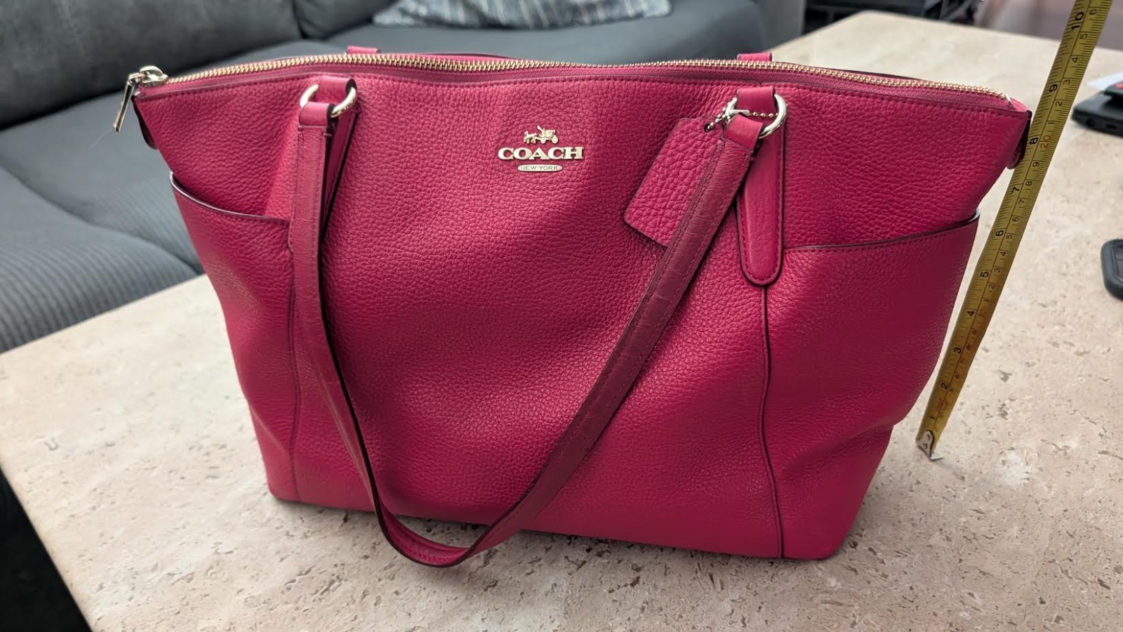 Authentic Coach Ava II Pebbled Leather Zip-Top Tote Bag- Pink Ruby