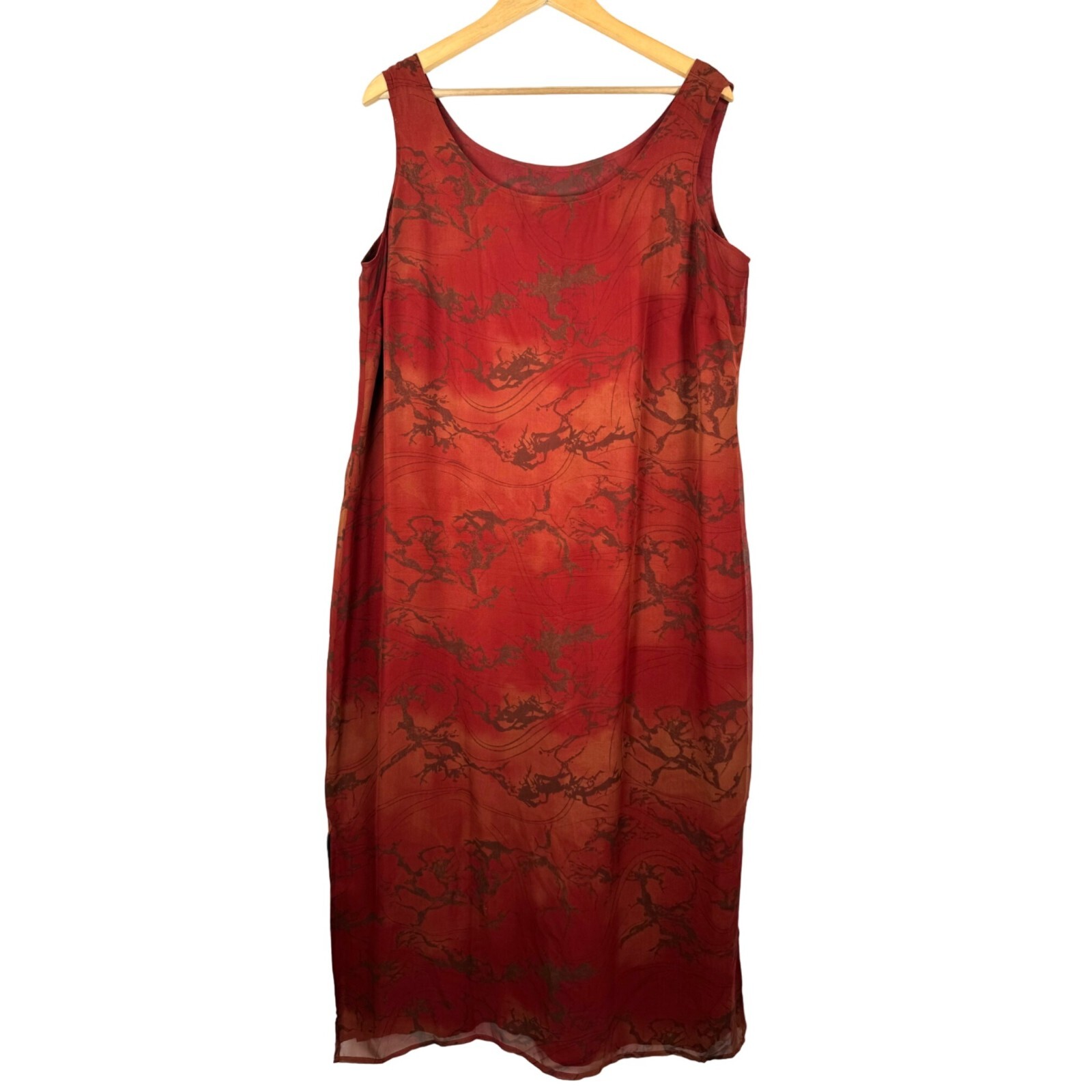 VTG Tess 100% Silk Shift Dress in Fall abstract sheer maxi sz 14W