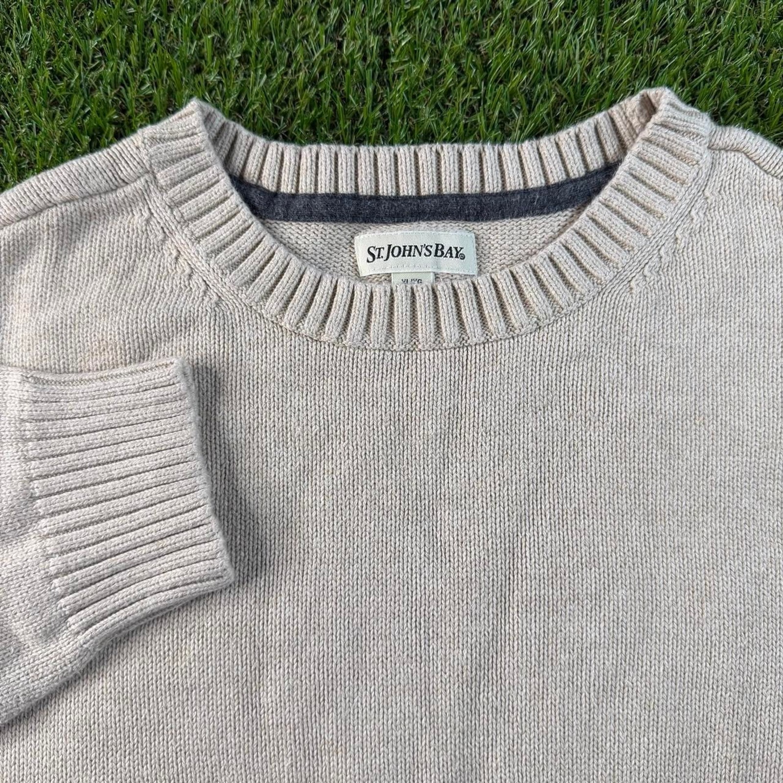 Vtg St. John\'s Bay Cream Sweater Mens XL Cotton Heavyweight Preppy Classic Y2K