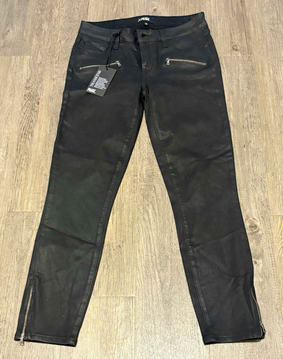 Paige Jane Zip Crop Black Coated Jeans 27 NWT Transcend Moto Ankle Zipper Pant