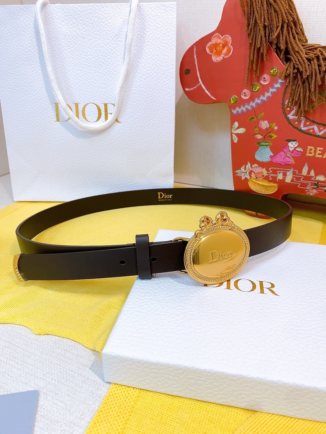 Dior Médaillon Belt Dark brown-Smooth Calfskin, 25 MM    Size - 90.  105 Cm