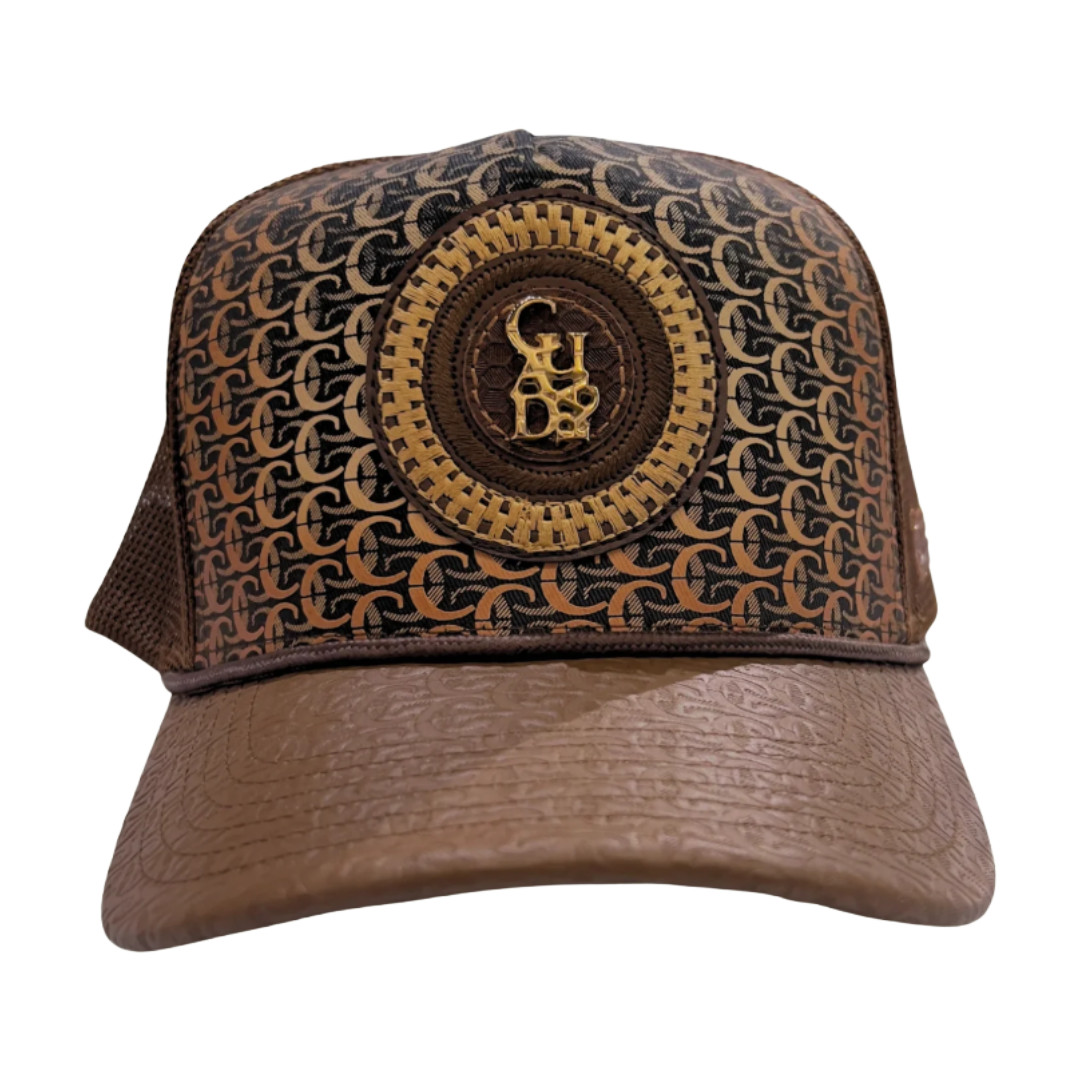 Cuadra Men\'s Brown Woven Circle Logo Patch Trucker Cap CP010