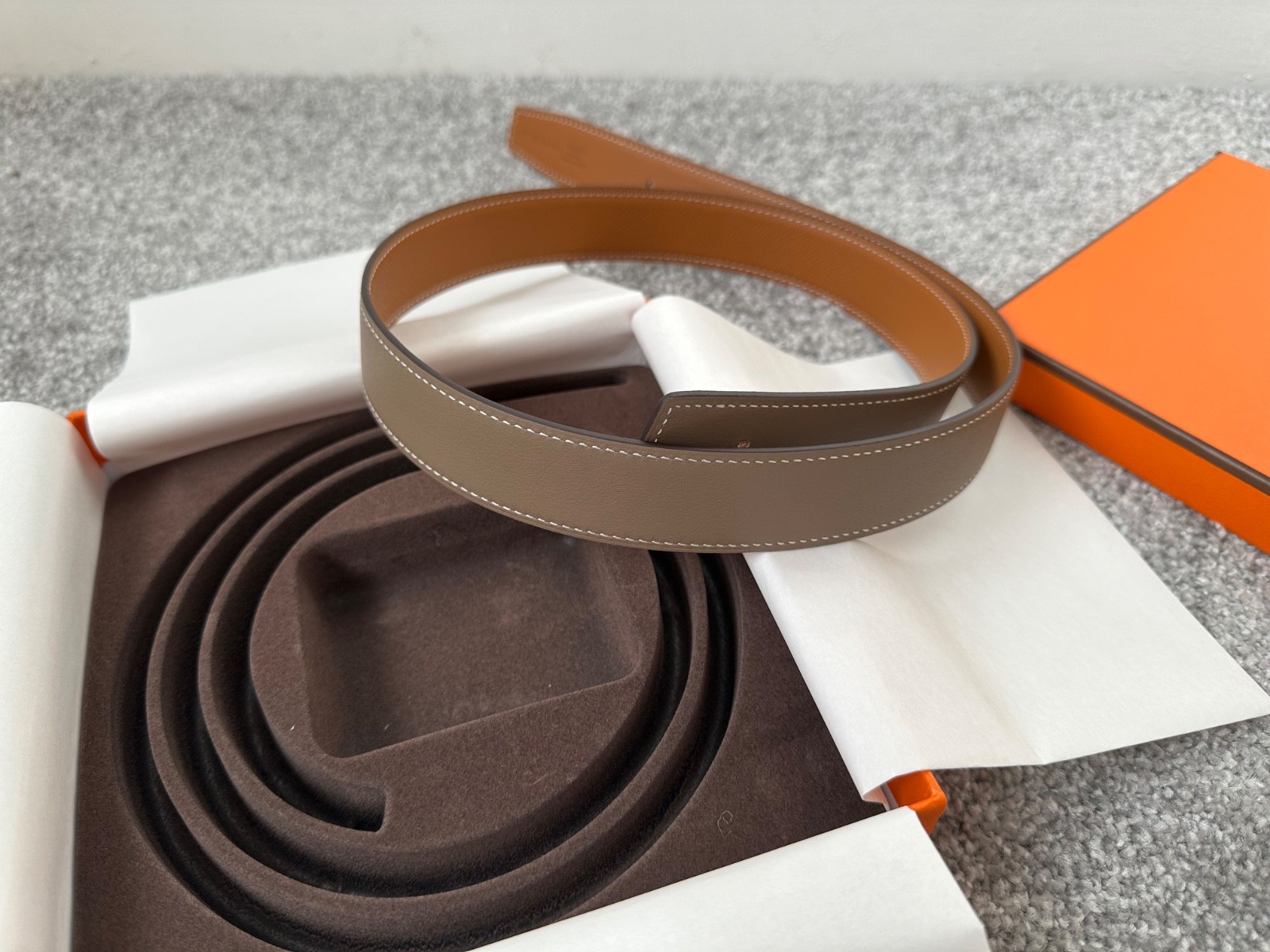 Hermes 32mm Reversible Belt Strap 95cm Tan/Etoupe