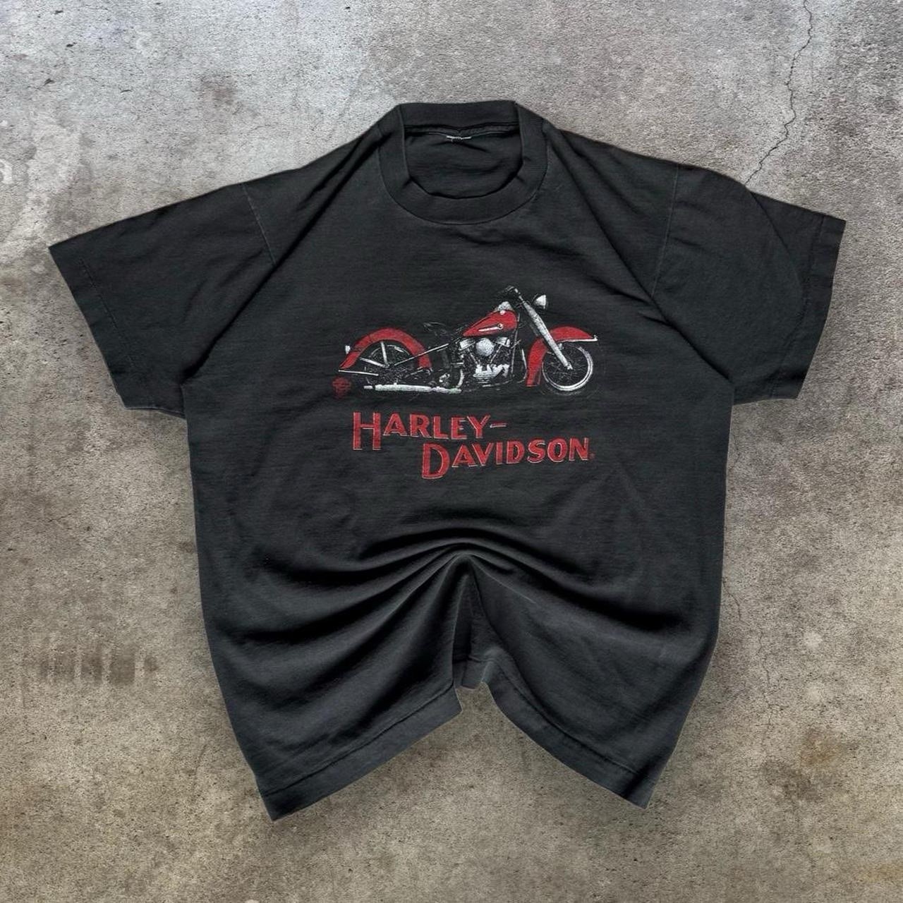 Vintage 1986 Harley Davidson Motorcycle Black T-Shirt Single Stitch Biker Tee L