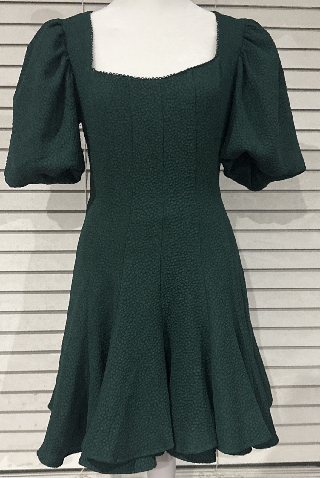 NWT Rachel Parcell Stunning Dark Emerald Green Puff Sleeve Flare Dress Sz 2