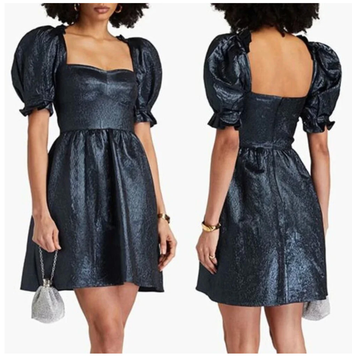 BRAND NEW SALONI rachel-d mini dress textured metallic midnight - $495 original