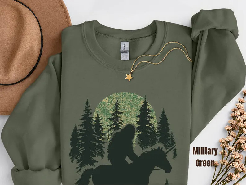 Bigfoot Unicorn Sweatshirt Cute Fantasy Mythical Creature Graphic Top