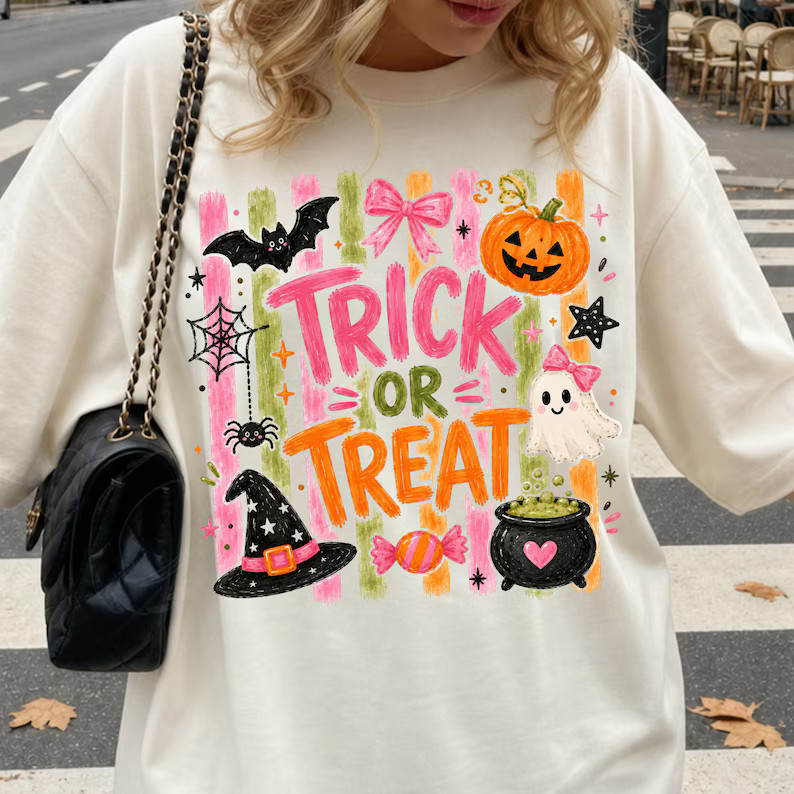 Girly Striped Brushstroke Halloween Comfort Tee Cute Spooky
