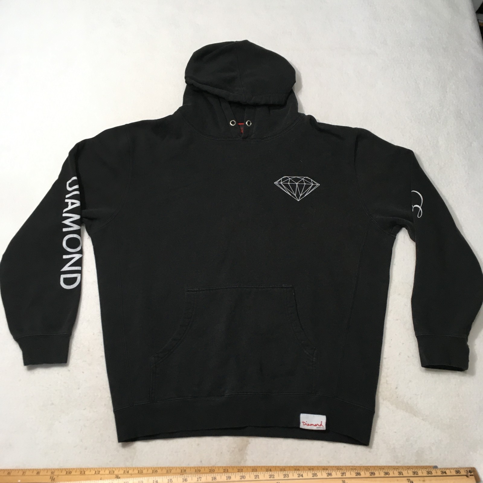Diamond Supply Co Hoodie Mens Large Black Pullover spell out sleeves Sweatshirt