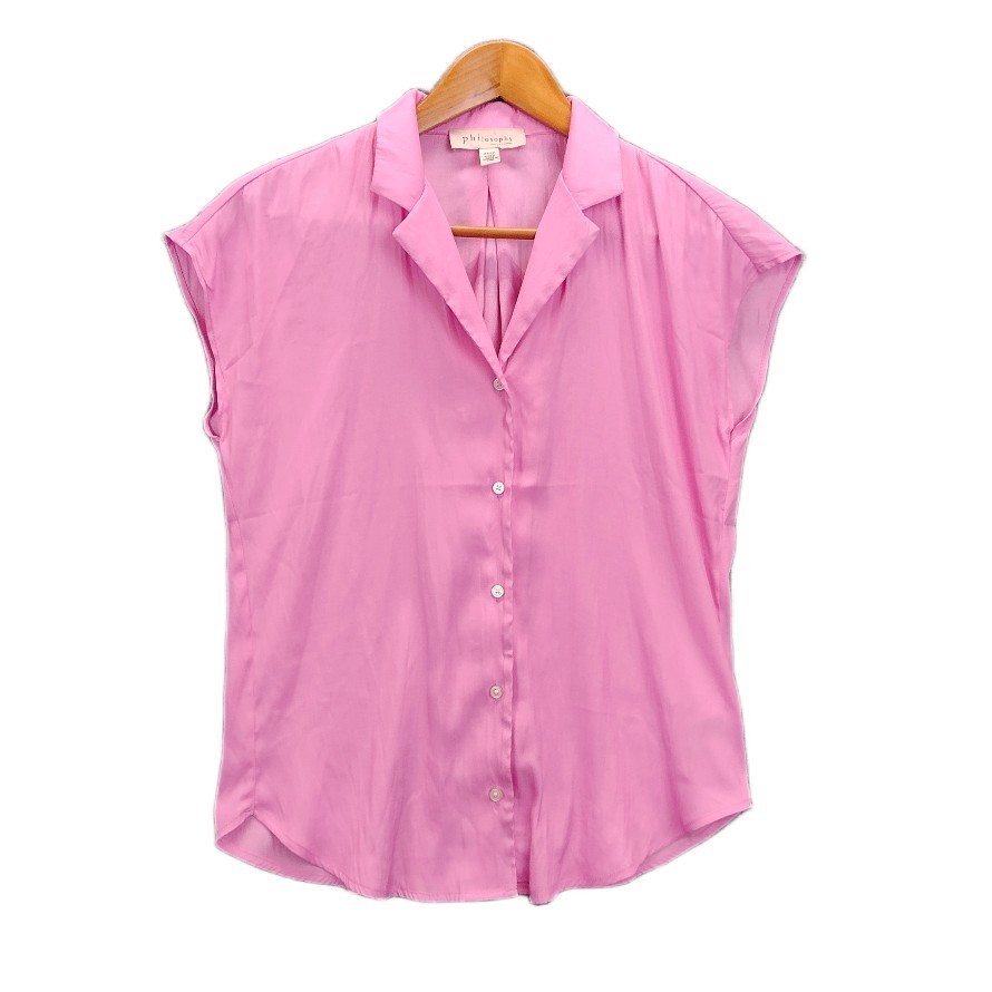 Philosophy Womens Top XS Pink Short Cap Sleeve Button Front