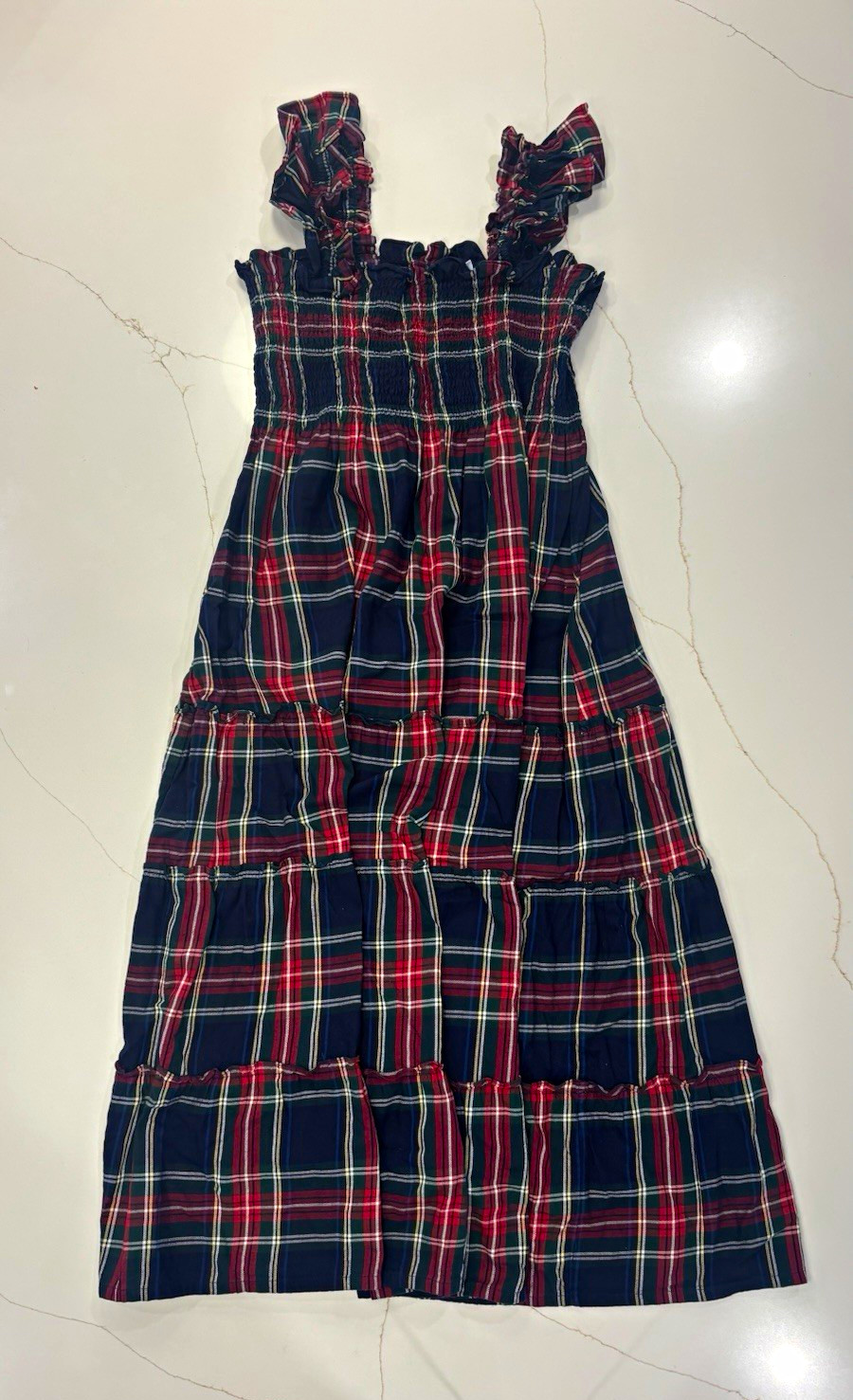 Hill House Home Nap Dress S Plaid Cotton Smocked Ruffle Strap Square Neck Midi
